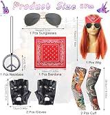 Heartsking 8pc Rockstar Costume Glam 80s 90s Men Outfit Wigs Gloves Set view 2
