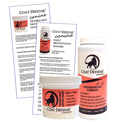 Coat Defense Canine Bundle for Dogs. Daily Preventative Powder + Trouble Spot Drying Paste