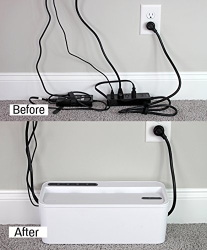 Bins & Things Cable Management Box and Power Strip Organizer | Large - White | Entertainment Center, USB, Computer, Charging Cords | Home and Office Organization | Compact, Discrete Safety
