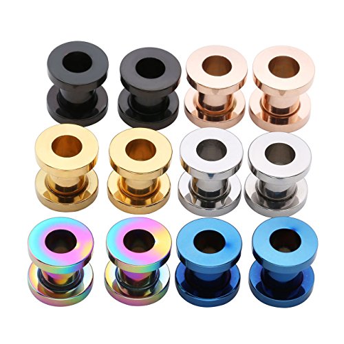 PiercingJ 12pcs 12G-3/4(2MM-20MM) Stainless Steel Screw Flesh Tunnels Plug Ear Expanders Stretchers