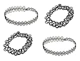 4 Pieces Henna Tattoo Set | 2 Necklaces + 2 Bracelets | Black Choker Set | Tatto Henna Jewelry Neckless and Bracelet Set of 4 Pieces | Black Vintage Gothic Stretch (Elastic) Choker Collar Necklace + Bracelet | 80´s 90´s + Free Shipping + 30 Day No Risk Satisfaction Guarantee