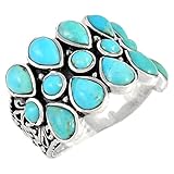 Turquoise Ring Sterling Silver 925 Genuine Turquoise Size 6 to 11