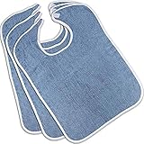 Nobles Terry Adult Bibs (3-Pack, Blue, 18 x 30 Inches) With Velcro Closure Made From 100% Cotton - Absorbent Clothing Protector - Reusable - Machine Washable Patient Bibs