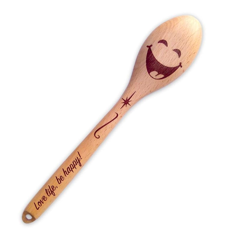 Laser Engraved Personalised Wooden Spoon Featuring Cute Happy Smiley