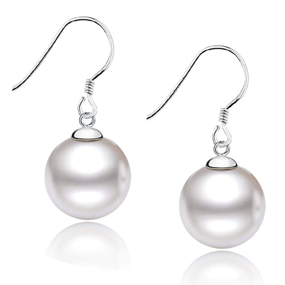 925 Sterling Silver Pearl Earrings Drop for Girls Women Gifts 10mm