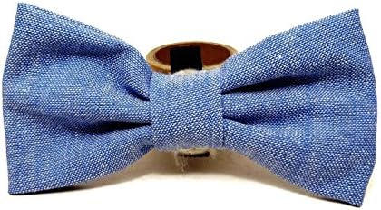 Summer Chambray - Light Blue Denim Chambray Vintage Hand-crafted Bow Tie for a Dog or Cat Collar - Bowtie only - Handmade in the USA