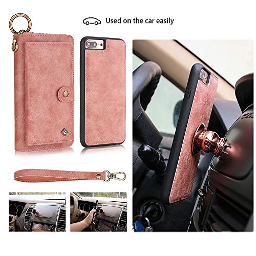 JAZ iPhone 8 / 7 Wallet Case - Zipper Purse Detachable Magnetic 14 Card Slots Wristlets Leather Wallet Case for Apple iPhone 8 / 7 / 6 / 6S