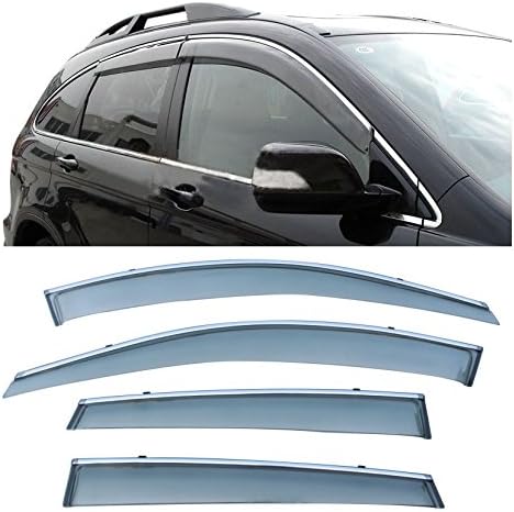 LEOZO 4pc Chrome Trim Sun/Rain Guard Vent Shade Window Visors Fit 07-11 Honda CRV
