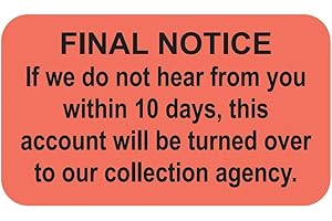 Final Notice 10-Day Payment Demand Label for Patient Billing, Fluorescent Red 1-1/2” x 7/8”, Permanent Adhesive, 250 Stickers/Box, Doctor Stuff