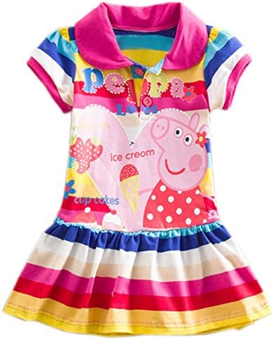 Little Girls' Summer Peppa Pig Ruffles Dress,lapel Rainbow Color 1-6t (5t, Rianbow)