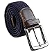 Moonsix Braided Stretch Belts for Men,PU Leather Elastic Fabric Woven Webbing Belt ,Style 1-Navy Blue