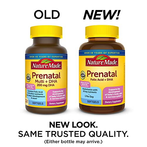 Nature Made Prenatal with Folic Acid + DHA, Prenatal Vitamin and Mineral Supplement for Daily