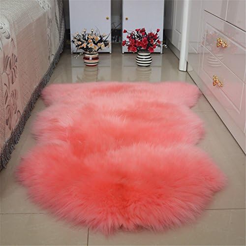 Prettybuy One Pelt Genuine Australian Sheepskin Rug Soft Thick Natural Fur Wool Area Rug, Single, Approx. 2.5ftx3.3ft, Pink