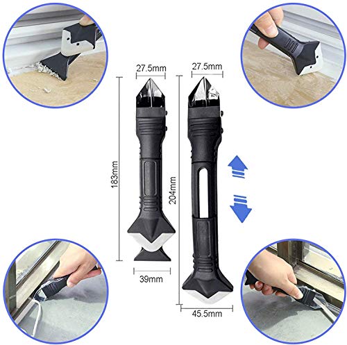 3 in 1 Silicone Caulking Tools（stainless steelhead）, Sealant Finishing Tool Grout Scraper, Reuse and Replace 5 Silicone Pads, Great Tools for Kitchen Bathroom Window, Sink Joint(11Pcs)