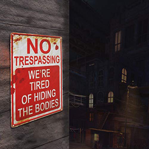  Orcbee  _No Trespassing Retro Metal Sign Flag Plaque Bar Club Cafe Garage Wall Decor Art (Red) - Thumbnail 3