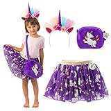 Printed Unicorn Dress Tutu 3pc Set Toy Purse & Hairband Girl Toys Unicorn Stuff Party Dresses & Unicorn Toys for Girls Purple