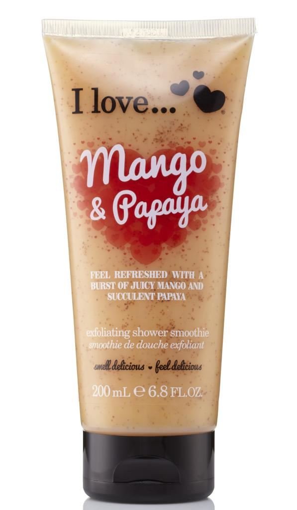 I Love Exfoliating Shower Smoothie Mango & Papaya – Fruity Body Scrub with Natural Particles – Cleanses & Buffs Skin – Vegan-Friendly & Cruelty-Free Shower Gel 200ml