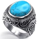 KONOV Jewelry Mens Stainless Steel Ring, Classic Vintage, Blue Silver