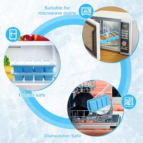 Huiguli 2 Pieces Extra Large Silicone Tray Soup Containers for Freezer, Sauces and Food Preparations, 1 Cup/250 ml, Sky Blue (2, Rectangular)