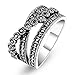 Mytys Vintage Chic Rhodium Plated Black Marquise Crystal Tiny Flowers Paved Cocktail Ring(7)