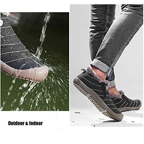 JACKSHIBO Snow Winter Boots for Women Men Waterproof Fur Lined Boots Outdoor Slip on Boots Black-Low Top 9 Women/8.5 Men