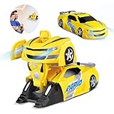 Baztoy Remote Control Car Converter Toys for 3, 4, 5+ Year Old Boys Girls One Button to Robot Deformation Driving on Wall RC Racing Vehicle 360° Rotation Stunt with LED Light for Kids Gifts