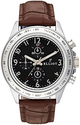 Elliot Crocodile Genuine Leather Watch With Stainless Steel Case and Black Dial (Brown Strap With Silver Case)
