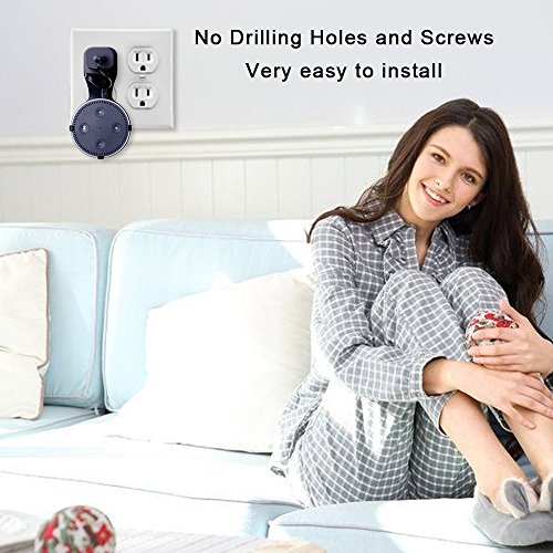 Outlet Wall Mount Hanger Holder Stand for Amazon Echo Dot 2nd Gen Without Mess Wires Or Screws, Plug in Study, Kitchen, Bedroom, Bathroom. (2pcs, Black)