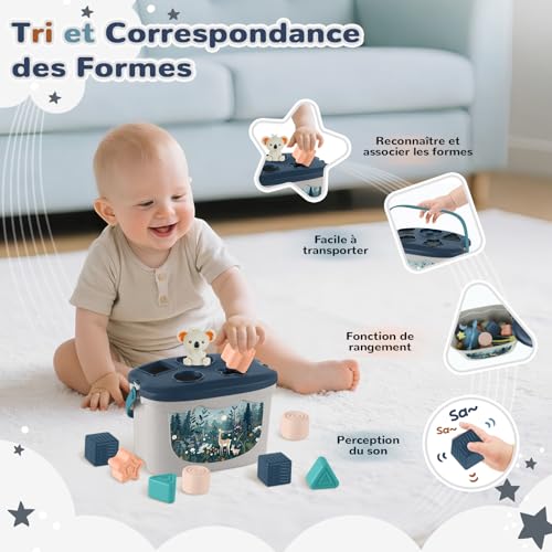 Generic Baby Toy 6 Months and Above, 5 in 1 Montessori Toy, Sensory Baby Games with Sorting Shapes and Stacking, Xylophone, Silicone Pull Rope Set, Stackable Cups, Baby Gift 6, 8, 9, 12 Months