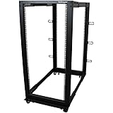 StarTech.com 25U Adjustable Depth Open Frame 4 Post Server Rack Cabinet with Casters/Levelers and Cable Management Hooks 4POSTRACK25U Black