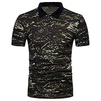 KAMA BRIDAL Mens Casual T Shirts Camo-Camouflage Loose-Fit Button up Muscle Tops Green XXL