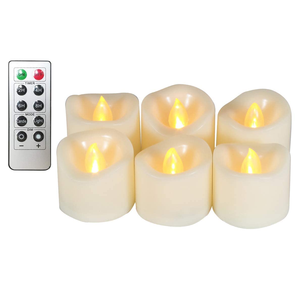 Erosway LED Candles Realistic Flickering Votive Candle Tea Light Battery Operated, 200 Hours of Nonstop Working with 2/4/6/8 Hours Timer and Remote, Set of 6 Flameless Candles