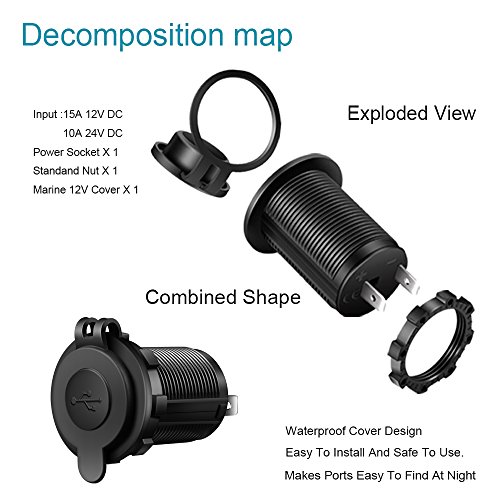 Cigarette Lighter And USB Charger Socket Car Marine Motorcycle ATV RV Lighter Socket Power Outlet Socket Receptacle 12V Waterproof Plug 2 Pack By ZHSMS