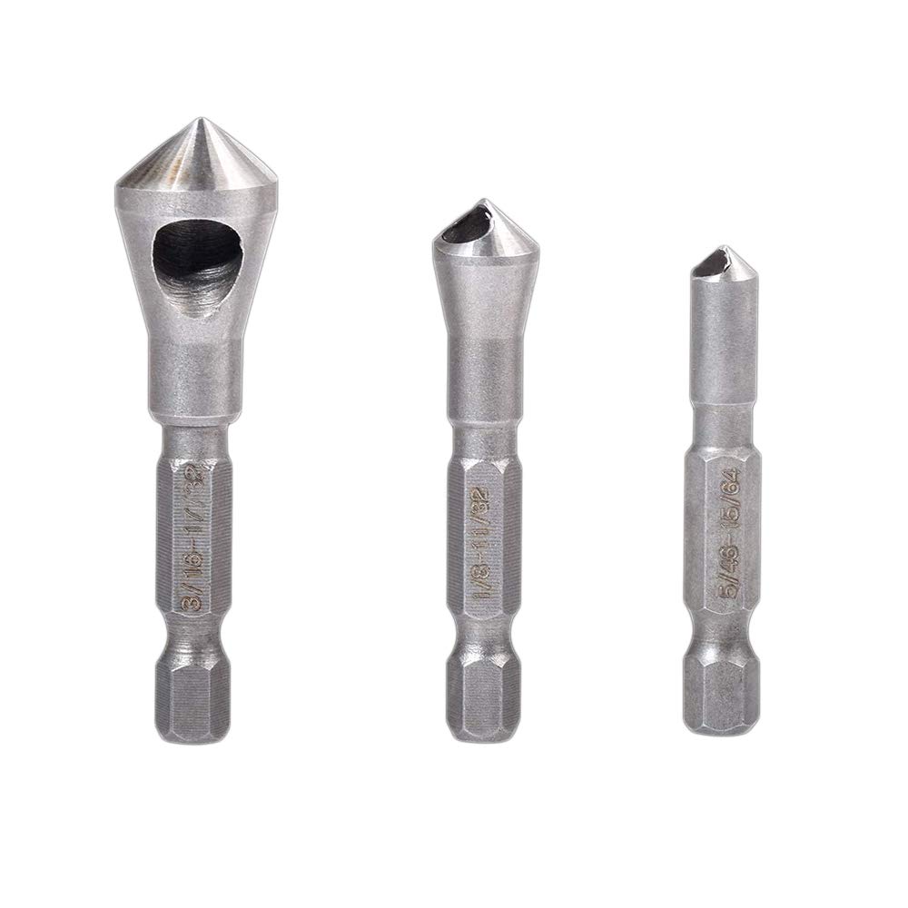 T&F Cross-Hole Countersink Drill Deburring Countersink Set, 3 Pieces, 90 Degree Countersink Drill Bit Sets for Countersink Chamfer Metal Wood Drill with 1/4 Inch Hex Shank