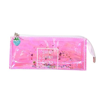 YeahiBaby Transparent Pencil case Girls Colorful Laser Cosmetic Bag Makeup Pouch (Pinkish Purple)