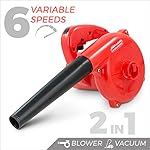 GardenHOME Compact Electric Blower and Vacuum Cleaner - 6 Variable Speed Control, 600 Watts / 16,500 RPM
