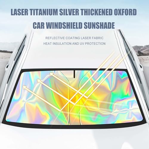 KASUART New 2024 Car Windshield Laser Sunshade For Niss-an Patrol Y62 2016-2024 Upgraded Laser Titanium Silver Colorful Layer Thickened 300d Oxford Cloth Foldable ective Protector Blocks UV Rays