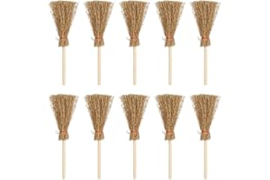 Essivox 10Pcs Mini Witch Straw Brooms, Dollhouse Miniature Accessories, Halloween Party Decoration Props for Costume Cosplay