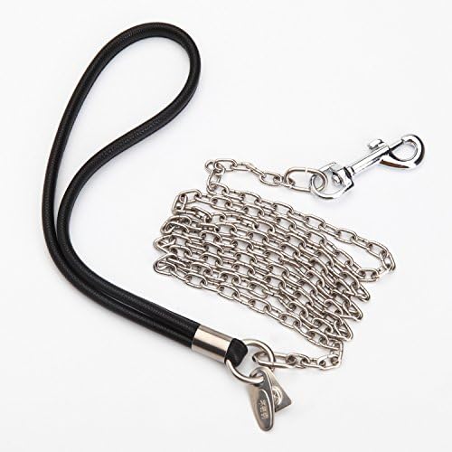 SteelPet 4 Feet Length Dog Chain Leash,Traffic Control Training Chain with Soft Leather Handle