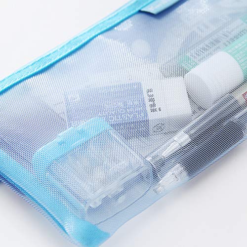 Kinhshion Clear Pencil Case,Mesh Zipper Pouch, Cosmetic Case Makeup bag Office Supplies and Travel Accessories,5 PCS 5 Colour. (605)