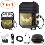 Silicone Maid LLC (7 in 1) Accessories Compatible AirPods Holder Portable Carrying Silicone Cover Anti-Lost Strap Shock Resistant Metal Hard Case Compatible Apple AirPod (Dune)