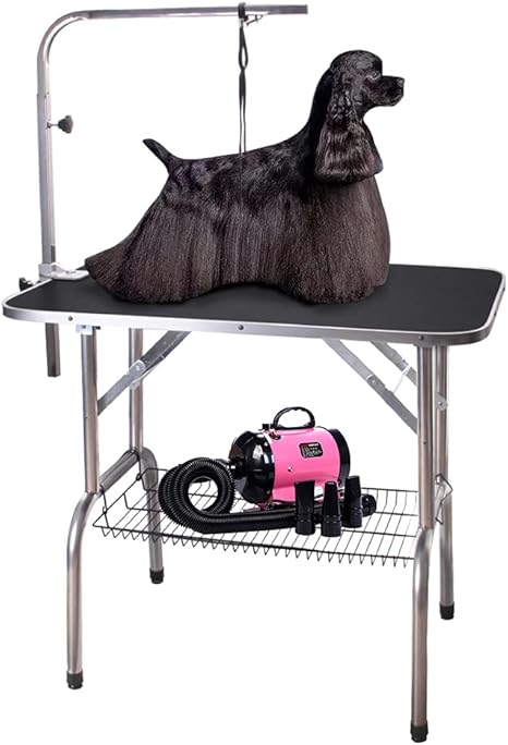 Amazon Com Polar Aurora Pingkay 36 Black Heavy Duty Pet Professional Dog Show Stainless Steel Foldable Grooming Table W Adjustable Arm Noose Mesh Tray Pet Supplies