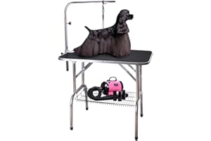 SEGMINISMART Polar Aurora Pingkay 36'' Black Heavy Duty Pet Professional Dog Show Stainless Steel Foldable Grooming Table w/Adjustable Arm & Noose & Mesh Tray