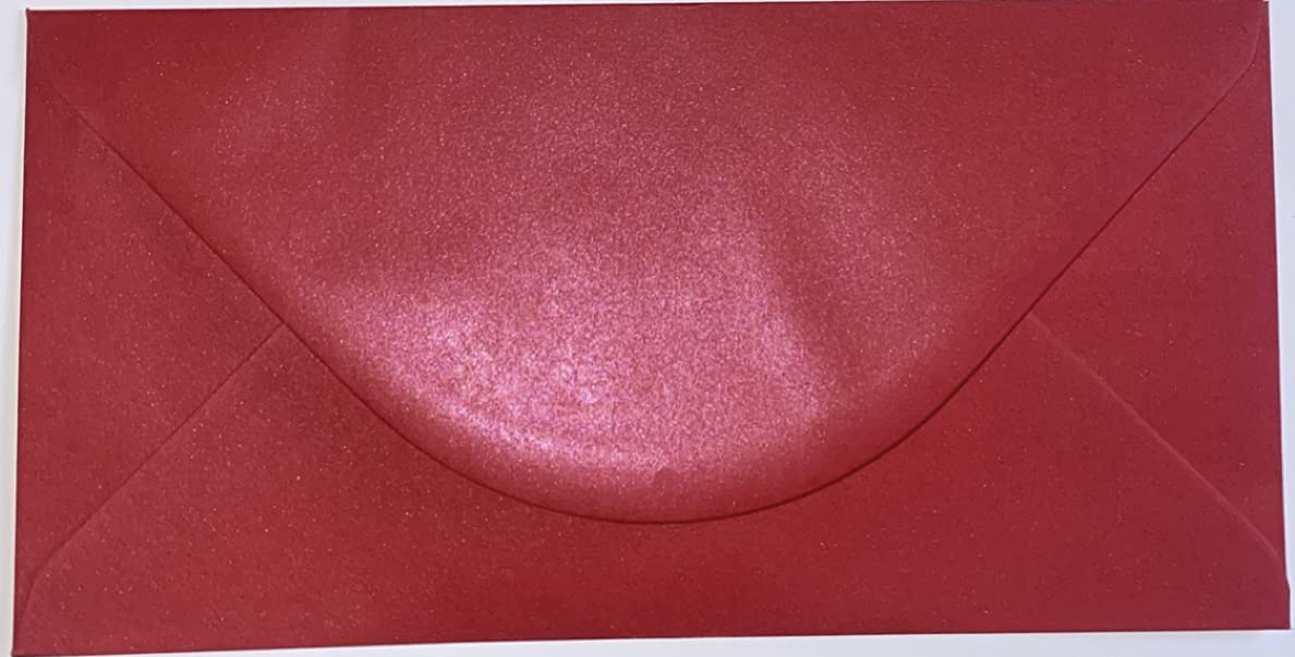 DL (110mm x 220mm) Coloured Envelopes Perfect for Christmas Cards, Greeting Cards, Wedding/Party Invitations, Crafts and Many More - Pack of 15 (Pearl Red)
