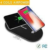 Dual Wireless Charger, 4 Coils Airpower Wireless Charging Pad with Qi-Certified, Fast Charge 2 Devices At Once for Samsung Galaxy and Other Qi Devices, Standard Charging Pad for iPhone X/8/8 Plus