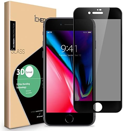 Privacy Screen Protector Compatible for iPhone 8 7 6s 6 - ICHECKEY 3D Curved Anti-Spy Anti-Peeping Tempered Glass Screen Cover Shield for Apple iPhone 8/7/6s/6, 4.7 Inch – Black