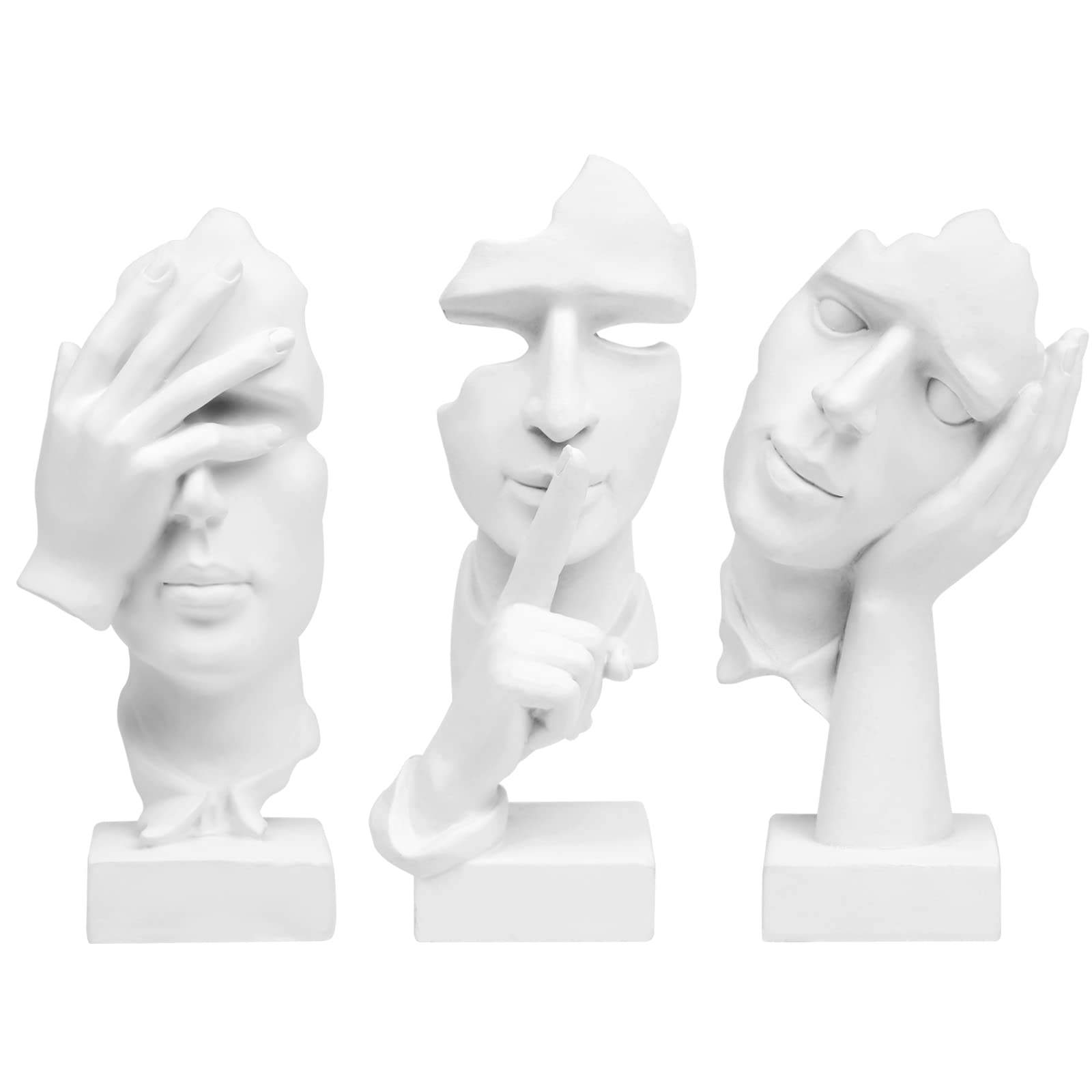 Photo 1 of prosfalt 3 Pcs Thinker Statue, Silence is Gold Abstract Art Figurine, No Hear No See No Speak Modern Home Resin Sculptures Decorative Objects Decor for Home Office Bookshelf Desktop(White), A-41