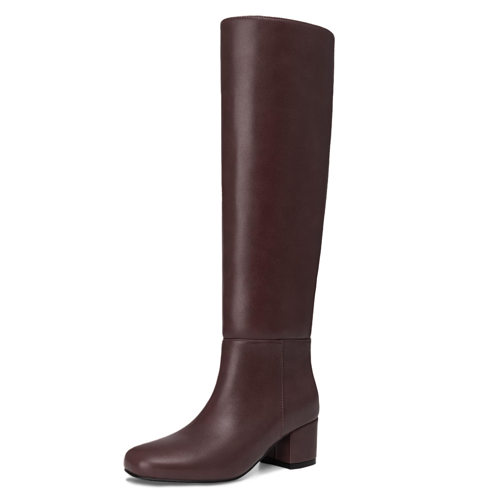 Athlefit Brown Knee High Boots for Women Chunky Low