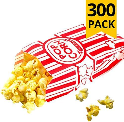 Carnival Style Paper Popcorn Bags, 1oz bags, Red & White Striped, Movie Theater Popcorn Bags (300 Pieces)