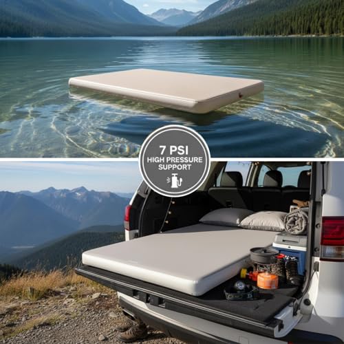 Freein Double Camping Sleeping Pad, 4" Thick Inflatable Mattress with Drop-Stitch Technology, Portable 2-Person Sleeping Mat (11 lbs) with Hand Pump for SUV, Tent, Truck, Backyard & Beach - 76" x 51"